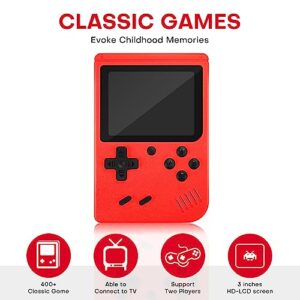 Retro Handheld Game Console with 400 Classical FC Games 3.0 Inches Screen Portable Video Game Consoles with Protective Shell Handheld Video Games Gameboy Support for Connecting TV & Two Players(Red)