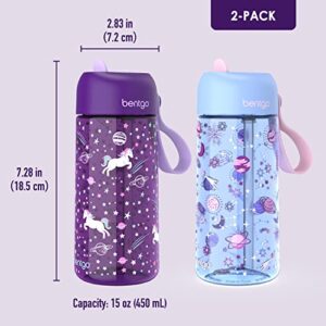 Bentgo® Kids Water Bottle 2-Pack - New & Improved 2023 Set With 2-Pack of Water Bottle Replacement Straws (Unicorn/Lavender Galaxy)