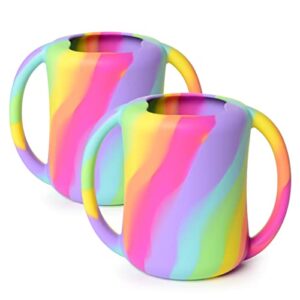 primastella unbreakable silicone training cup for toddlers (rainbow swirl 2 pack)
