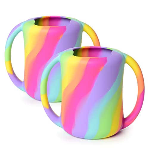 PrimaStella Unbreakable Silicone Training Cup for Toddlers (Rainbow Swirl 2 Pack)