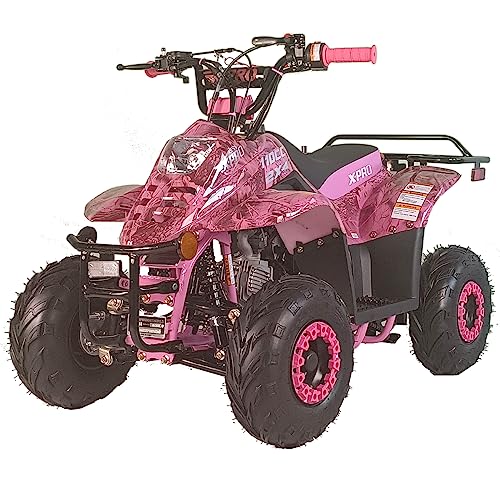 X-PRO Eagle 110 110cc Kids ATV Quad Youth ATV ATVs 4 Wheels (Leaf Pink, Tested and Assembled)