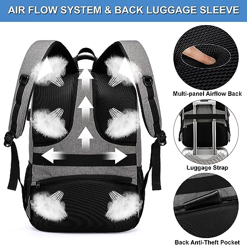 Travel Laptop Backpack,Business Work Bag Water Resistant 17.3 inch Laptop Backpack Bag for Men Women with USB Charging Port,Anti Theft Slim Durable Computer Bag for Laptop College Bookbags Gifts,Grey