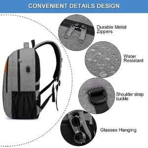 Travel Laptop Backpack,Business Work Bag Water Resistant 17.3 inch Laptop Backpack Bag for Men Women with USB Charging Port,Anti Theft Slim Durable Computer Bag for Laptop College Bookbags Gifts,Grey