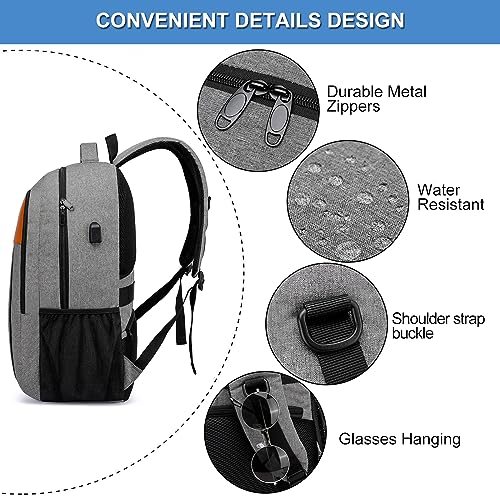 Travel Laptop Backpack,Business Work Bag Water Resistant 17.3 inch Laptop Backpack Bag for Men Women with USB Charging Port,Anti Theft Slim Durable Computer Bag for Laptop College Bookbags Gifts,Grey