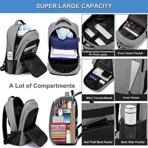 Travel Laptop Backpack,Business Work Bag Water Resistant 17.3 inch Laptop Backpack Bag for Men Women with USB Charging Port,Anti Theft Slim Durable Computer Bag for Laptop College Bookbags Gifts,Grey