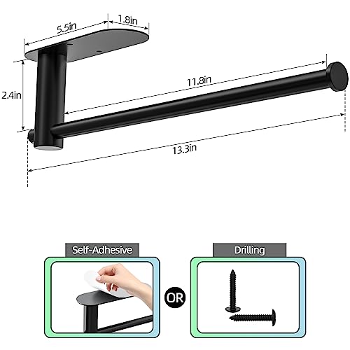 Paper Towel Holder, New Upgraded Thickened Under Cabinet Paper Towel Holder, Self Adhesive Wall Mount Towel Holder for Kitchen, Bathroom, RV, Glass, Sink, SUS304 Stainless Steel 13 inch, Matte Black