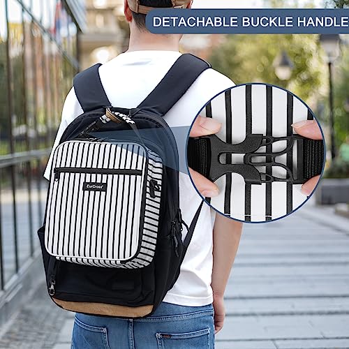 EurCross Lunch Box for Men Women Adults, Black and White Stripes Portable Lunchbox with Strap for Work, Insulated Reusable Small Lunch Bag for Office