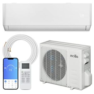 mollie 18,000 btu split air conditioner, 21.5 seer, 208/230v split-system ac w/heat pump, wifi remote control, washable filter, installation kit, cools up to 1000 sq. ft.