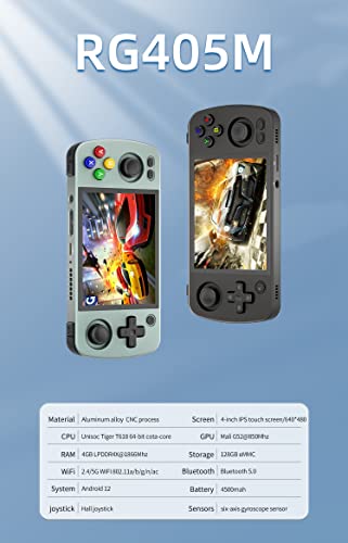 RG405M Pocket Retro Handheld Game Console - Aluminum Alloy CNC - Android 12 System - Supports Google Play - 4.0 Inch IPS Touch Screen with - 128G TF Card 3172 Games - 4500 mAH Battery