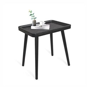 foohcxx black side/end table, modern, minimalist wooden small accent table with natural legs for living room, bedroom, balcony and office, small side table for small spaces，home decor