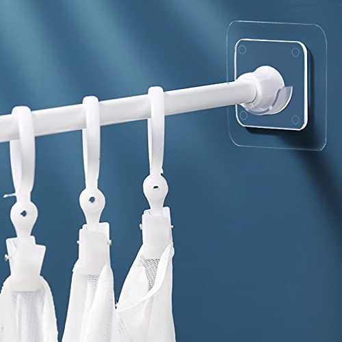 Venupple Spring Tension Rod Holder, 4 Packs Transparent Shower Rod Bracket No Drilling, Small Adhesive Tension Curtain Rod Retainer Shower Curtain Rod Holder (0.95 inches, Transparent)