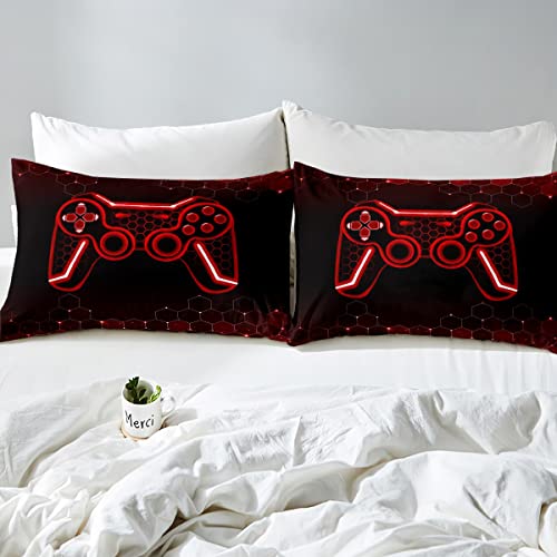 jejeloiu Gamer Bedding Set for Kids Boys Girls Gaming Honeycomb Comforter Cover Set Twin Size Video Game Duvet Cover Bedroom Decor Red Geometric Bedspread Cover Bedding Collection 2Pcs