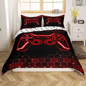 jejeloiu Gamer Bedding Set for Kids Boys Girls Gaming Honeycomb Comforter Cover Set Twin Size Video Game Duvet Cover Bedroom Decor Red Geometric Bedspread Cover Bedding Collection 2Pcs