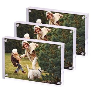 fixwal acrylic picture frame, 4x6, set of 3, magnetic photo frame with 10mm clear glass frame, wedding table numbers, frameless photo frame