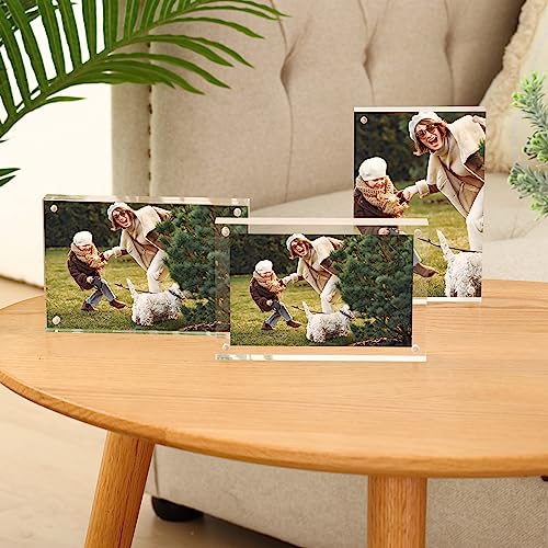 Fixwal Acrylic Picture Frame, 4x6, Set of 3, Magnetic Photo Frame with 10mm Clear Glass Frame, Wedding Table Numbers, Frameless Photo Frame