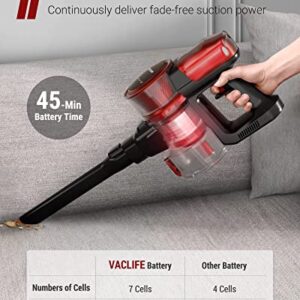 VacLife 25Kpa Cordless Stick Vacuum Cleaner, 6-in-1 Cordless Vacuum w/Strong Suction for Home Pet Hair Carpet Hard Floor, Max 45 Min Runtime, Wireless Vaccine Cleaner w/LED Headlights, Black (VL732)