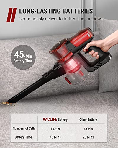 VacLife 25Kpa Cordless Stick Vacuum Cleaner, 6-in-1 Cordless Vacuum w/Strong Suction for Home Pet Hair Carpet Hard Floor, Max 45 Min Runtime, Wireless Vaccine Cleaner w/LED Headlights, Black (VL732)