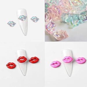KWOLYKIM 80pcs 3D Resin Nail Charms, Glitter Acrylic Nail Art Sexy Lips Glass Crystals Shiny Nail Rhinstones for Woman Girls DIY Craft Nail Art Accessories Manicure Decoration