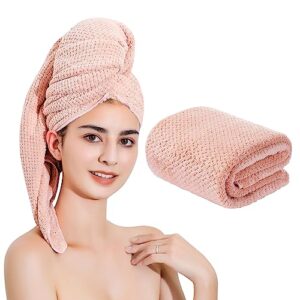 laojbaba microfiber hair towel quick dry hair towel hair drying towels suitable for all kinds of hair ultra absorbent long and thick hair 24x48inch lotus root pink (1pcs)