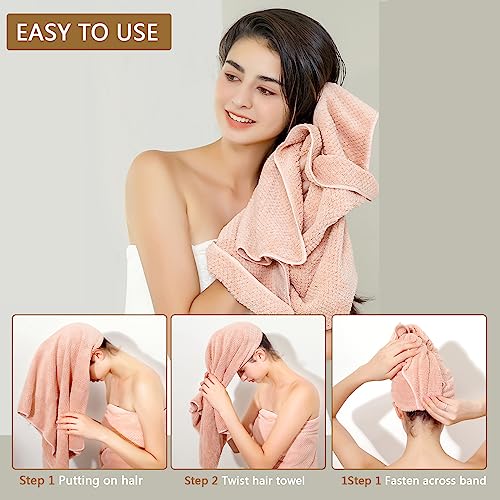 Laojbaba Microfiber Hair Towel Quick Dry Hair Towel Hair Drying Towels Suitable for All Kinds of Hair Ultra Absorbent Long and Thick Hair 24X48inch Lotus Root Pink (1pcs)