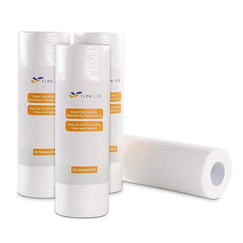 TONLEA Paper Towels 4 Rolls 200 Sheets, Washable and Reusable Paper Towels Rolls for Kitchen and Daily Use, Safe PP- Wood Pulp Cloth Material