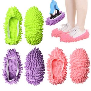 MOFLYS 3 Pairs/ 6PCS Mop Slippers, Microfiber Dust Mop Shoes Multifunction Floor Cleaning Shoe Covers Hair Cleaner Foot Socks Caps