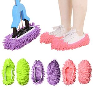 MOFLYS 3 Pairs/ 6PCS Mop Slippers, Microfiber Dust Mop Shoes Multifunction Floor Cleaning Shoe Covers Hair Cleaner Foot Socks Caps