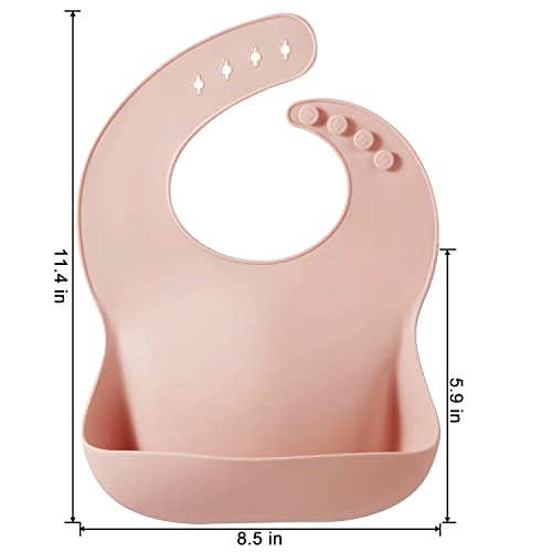 PandaEar 2 Pack Silicone Baby Bibs for Girls, Waterproof Silicone Bibs with Food Catcher, Thick Adjustable Toddler Bibs Baby Food Bibs for Eating, Soft, Non Messy (Pink Tawny)