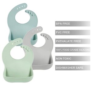 PandaEar 3 Pack Silicone Baby Bibs for Boys Girls| Waterproof Toddler Bibs| Adjustable Unisex Baby Bibs for Eating| BPA Free Soft Durable Silicone Bibs with Large Food Catcher