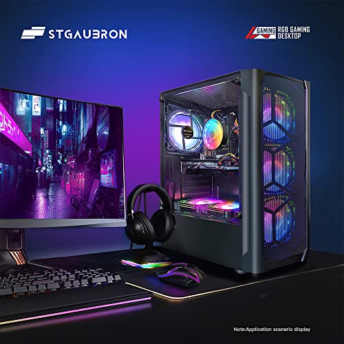 STGAubron Gaming PC Bundle with 24Inch FHD LED Monitor-Intel core I7 3.4G up to 3.9G,Radeon RX 580 8G GDDR5,16G,512G SSD,WiFi,BT 5.0,RGB Keybaord&Mouse&Mouse Pad,RGB BT Sound Bar,W10H64