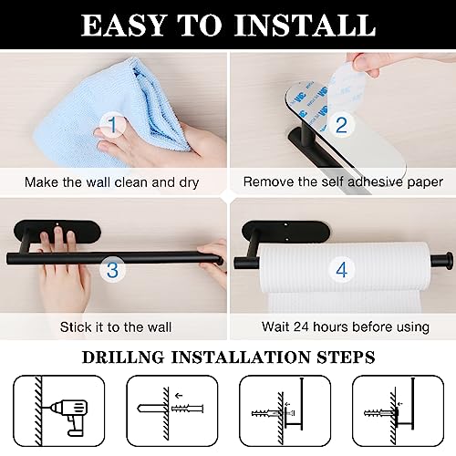 Paper Towel Holder Under Cabinet Hanging Self Adhesive Paper Towel Holder Black Wall Mount Paper Towel Holders Stick on Paper Towel Rack/Roll Holder Kitchen Hardware/Storage Paper Towels Bulk Hanger