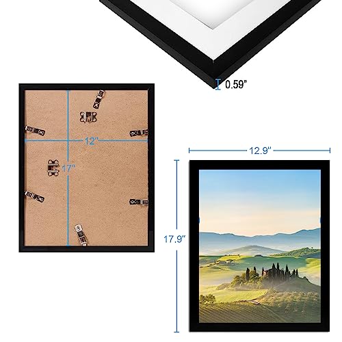 HUKONHEP 12x17 Black Picture Frames, Photos Frame with Plexiglass, Wall Gallery Photo Frames, Horizontal and Vertical for Wall Mounting, Home Office Decoration