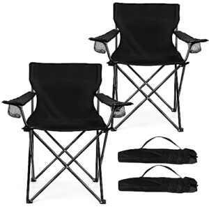 hasteel foldable camping chair set of 2, folding camp chairs for adults, large portable lawn chair for outdoors fishing, hiking, travel, picnic, beach, supports 275lbs & include storage bags (black)