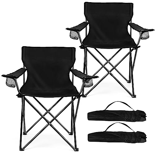 HaSteeL Foldable Camping Chair Set of 2, Folding Camp Chairs for Adults, Large Portable Lawn Chair for Outdoors Fishing, Hiking, Travel, Picnic, Beach, Supports 275lbs & Include Storage Bags (Black)