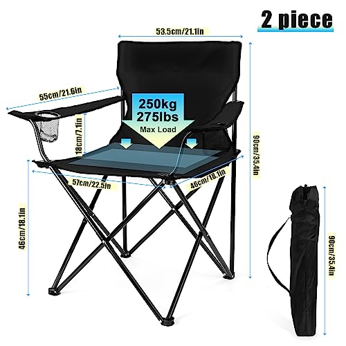 HaSteeL Foldable Camping Chair Set of 2, Folding Camp Chairs for Adults, Large Portable Lawn Chair for Outdoors Fishing, Hiking, Travel, Picnic, Beach, Supports 275lbs & Include Storage Bags (Black)