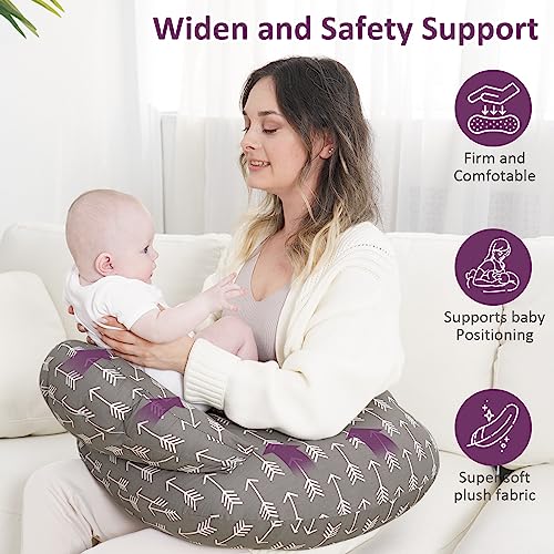 Yoofoss Nursing Pillow for Breastfeeding, Plus Size Ergonomic Breastfeeding Pillows, Breast Feeding Pillows for Mom and Baby with Adjustable Waist Strap, Removable Cover and Security Fence, Arrow Grey