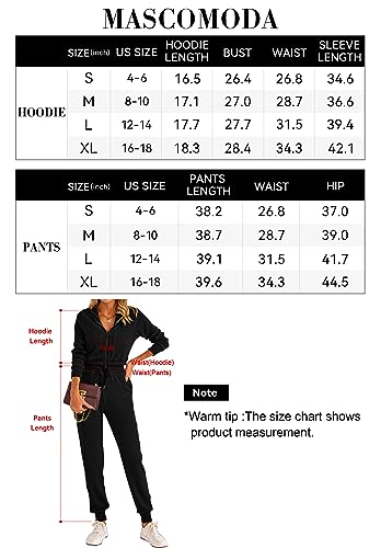 MASCOMODA 2 Piece Outfits for Women 2023 Fall Hoodie Sweatshirt Tracksuit and Sweatpants Workout Sets with Pockets (Black, Large)