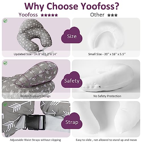 Yoofoss Nursing Pillow for Breastfeeding, Plus Size Ergonomic Breastfeeding Pillows, Breast Feeding Pillows for Mom and Baby with Adjustable Waist Strap, Removable Cover and Security Fence, Arrow Grey