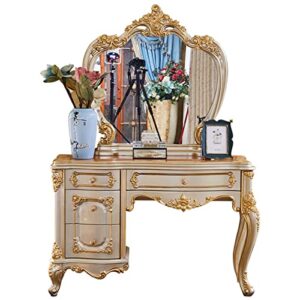 marury 47" light luxury makeup vanity dressing table, european retro solid wood make-up table with make-up stool, vintage vanity table with mirror, for bedroom,entryway, hallway, living room