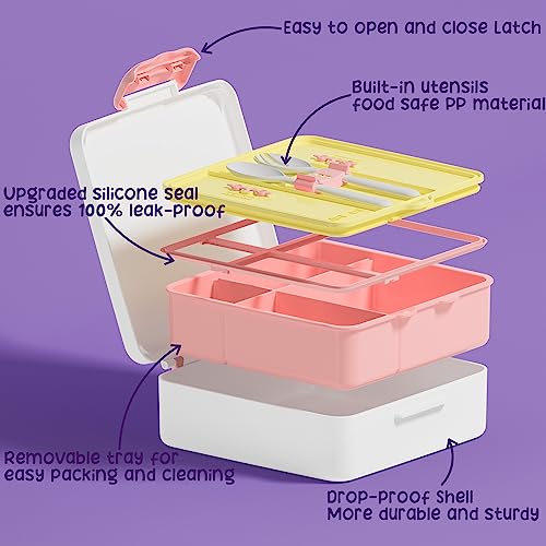 Fimibuke Kids Bento Lunch Box with 4 Compartments, Insulated lunch Bag, Stainless Steel Insulated Water Bottle, Ice Pack & Utensils, Birthday Gifts for Ages 3-12 Back to School Toddler Girls Boys