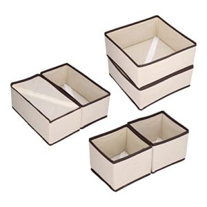 orenic 6pcs plaid fabric underwear organizer, foldable cloth storage bin with dividers and drawers for bras, panties, socks, ties, scarves, uncovered beige nursery box