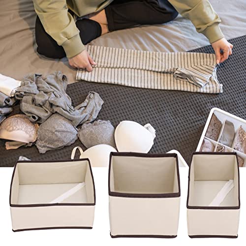 Orenic 6Pcs Plaid Fabric Underwear Organizer, Foldable Cloth Storage Bin with Dividers and Drawers for Bras, Panties, Socks, Ties, Scarves, Uncovered Beige Nursery Box