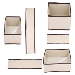 Orenic 6Pcs Plaid Fabric Underwear Organizer, Foldable Cloth Storage Bin with Dividers and Drawers for Bras, Panties, Socks, Ties, Scarves, Uncovered Beige Nursery Box