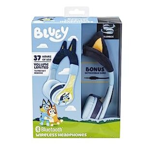 eKids Bluey Bluetooth Headphones for Kids, Wireless Headphones with Microphone Includes Aux Cord, Volume Reduced Kids Foldable Headphones for School, Home, or Travel