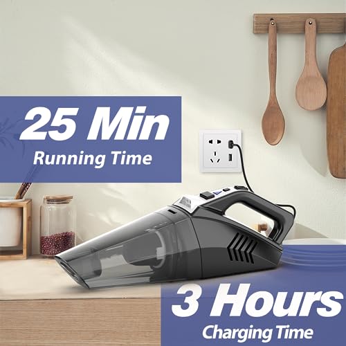 Fichaiy Handheld Vacuum Cleaner Car Cordless Vacuum,Mini Rechargeable Hand Vacuum with LED Light and 3 Nozzles,High Power Portable Type-C Fast Charging Small Vac,9 Extra Filter for Car,Home,Office