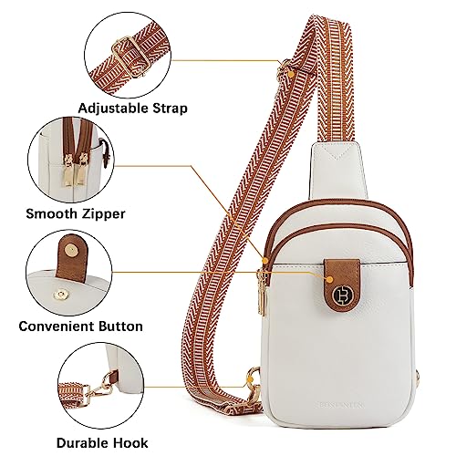 BOSTANTEN Small Sling Bag Crossbody Bags for Women Trendy Crossbody Purse Leather Chest Bag, Beige