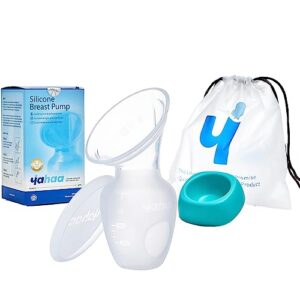 yahaa manual breast pump - leak-proof lid, anti-down base and bag, 4oz/120ml lightweight breastfeeding pump for all breast milk colostrum collector, blue