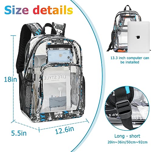 AUOBAG Clear Backpack Heavy Duty Large Transparent Backpacks PVC Clear Book Bag Stadium Approved Complimentary DIY Stickers (White)