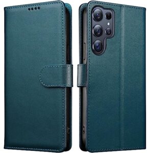 iweoco samsung s23 ultra case wallet flip genuine leather with anti-theft rfid blocking stand strong magnetic clasp closure cash card slots protective samsung s23 ultra case (s23 ultra, emerald green)