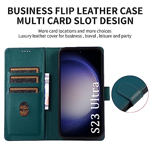 iWEOCO Samsung S23 Ultra Case Wallet Flip Genuine Leather with Anti-Theft RFID Blocking Stand Strong Magnetic Clasp Closure Cash Card Slots Protective Samsung S23 Ultra Case (S23 Ultra, Emerald Green)